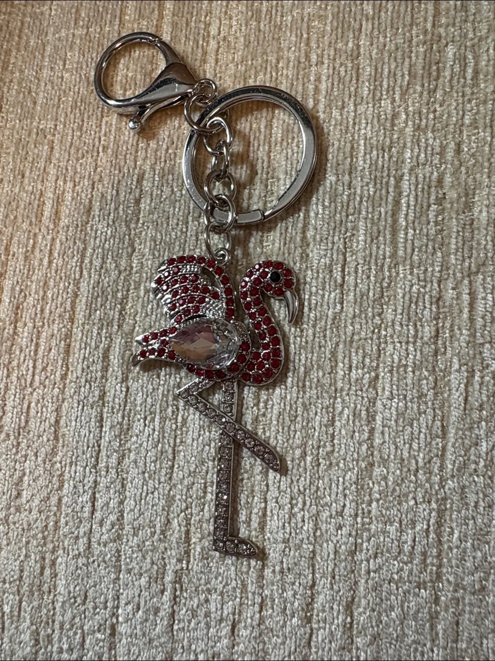 Source Unknown Silver Flamingo Key & Card Holder with Red Crystals